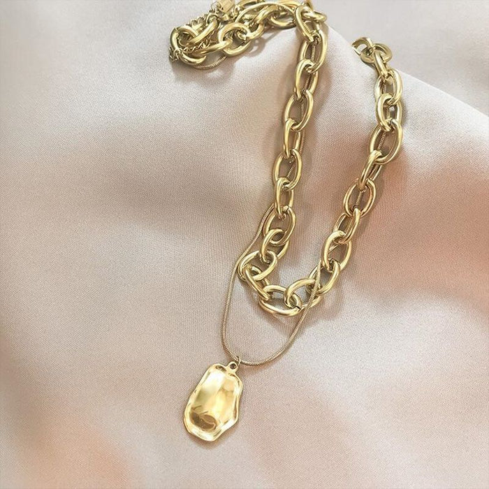 Wholesale Irregular pendant, double-layer titanium steel thick necklace, women's niche design, sweater chain