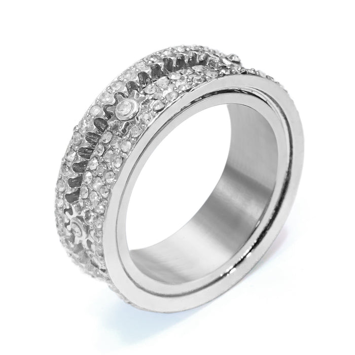 Wholesale gear rotating diamond ring fashion  rotating color diamond ring