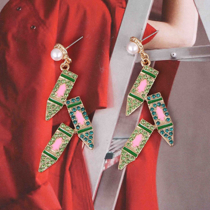 Wholesale alloy Diamond drop oil pencil earrings fashion geometric pearl earrings