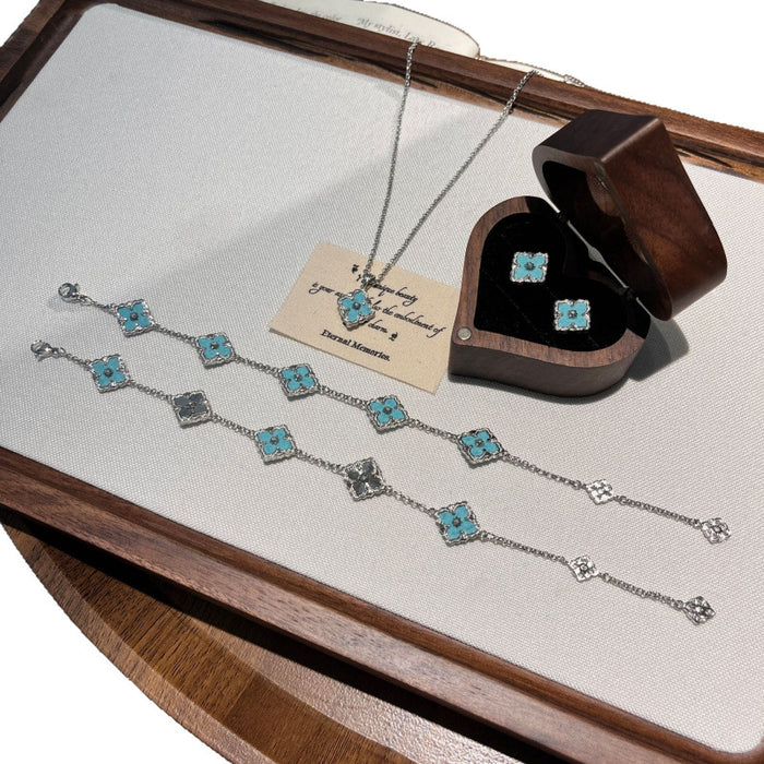 Wholesale Women's Color Four-Leaf Clover Necklace Earrings Bracelet set