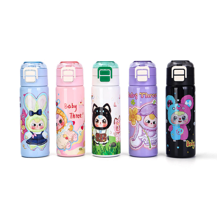 Wholesale Cartoon Double Drinking Cup Stainless Steel Thermos Cup Children' s Water Cup Bounce Lid Straw Cup