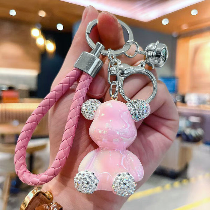 Wholesale Cute rhinestone-studded bear keychain made of zinc alloy