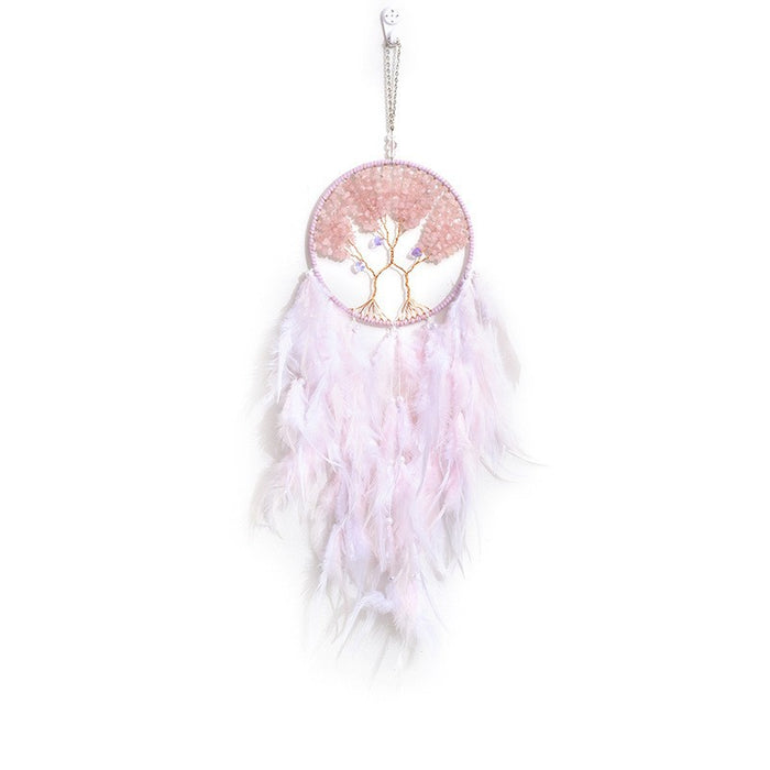 Wholesale Feather Dreamcatcher Wall Hanging with Tree of Life Design and Natural Stone Accents