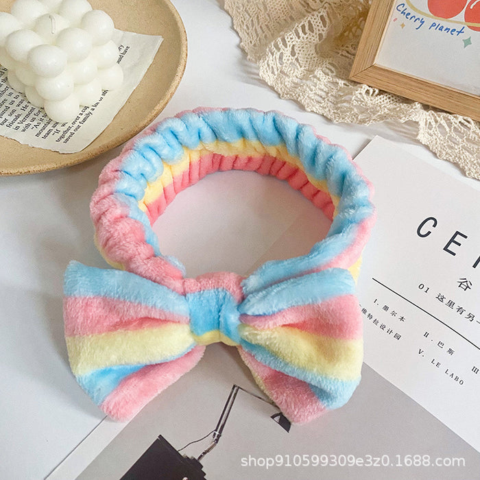 Wholesale Leopard Print Polka Dot Striped Bow Headband Women' s Face Wash Sports Headband Coral Velvet Hair Accessories