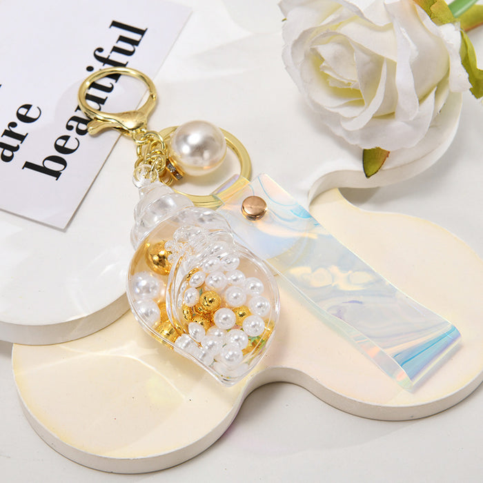 Wholesale Hourglass bottle seaside pearl small seashell keychain