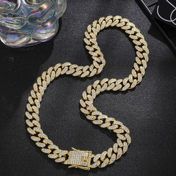 Wholesale Alloy Heavy Industry Full Diamond Cuban Chain Diamond Set Necklace