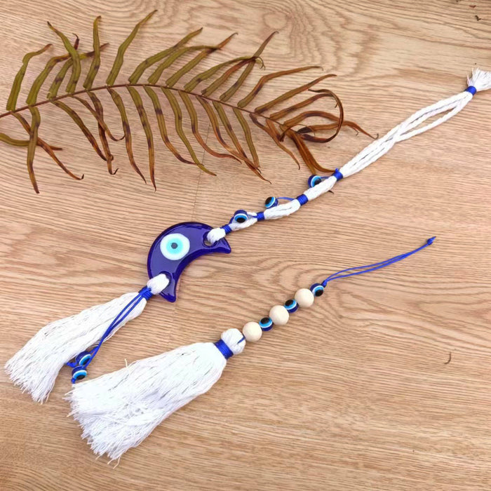 Wholesale Handmade cotton rope, wooden ring, blue eye pendant, devil's eye pendant, car interior pendant, car hook weaving