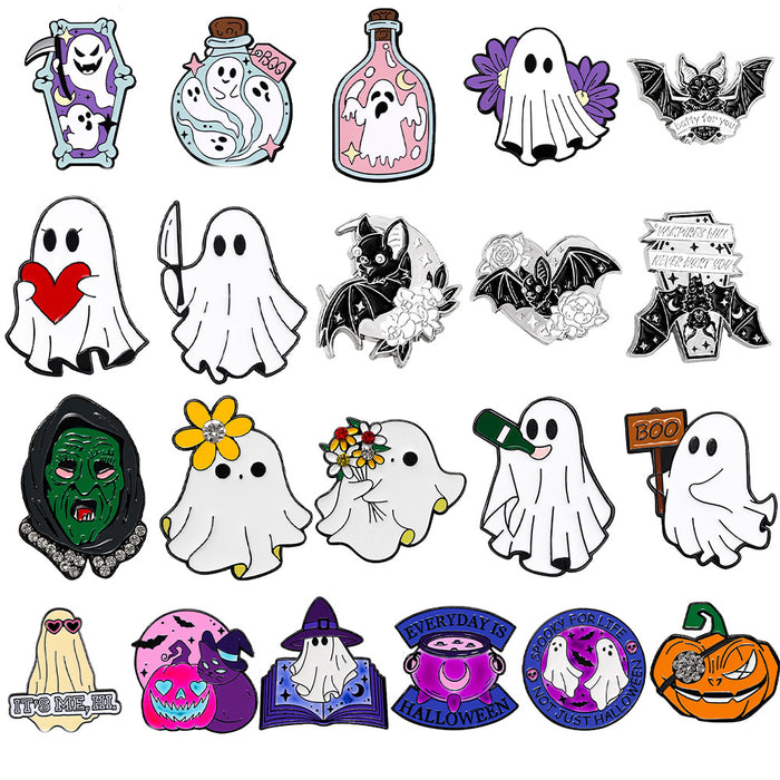 Wholesale Alloy Brooch With Baking Paint Rhinestone Dark Series Ghost Pumpkin Demon Cartoon Design Trendy Gift