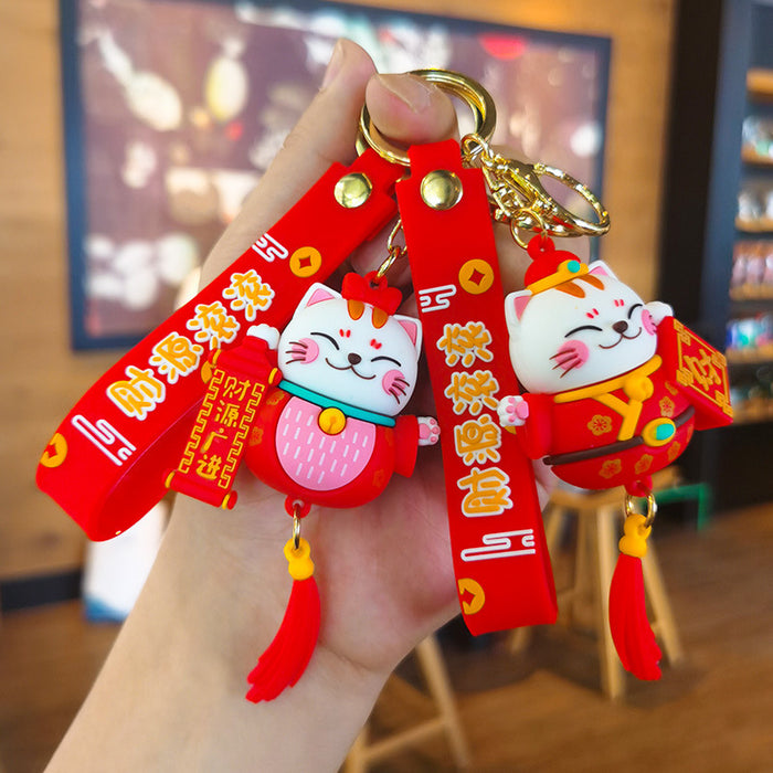 Wholesale Cartoon Fortune Cat 3D Doll Rubber Keychain JDC-KC-Tingm035