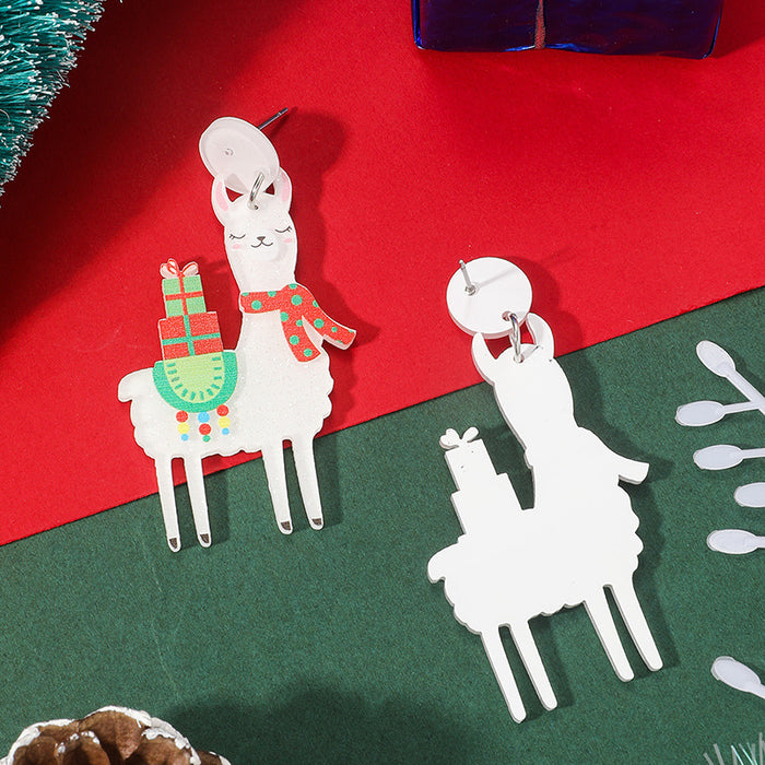Wholesale European and American cChristmas earrings exaggerated alpaca hat earrings women' s cartoon animal earrings