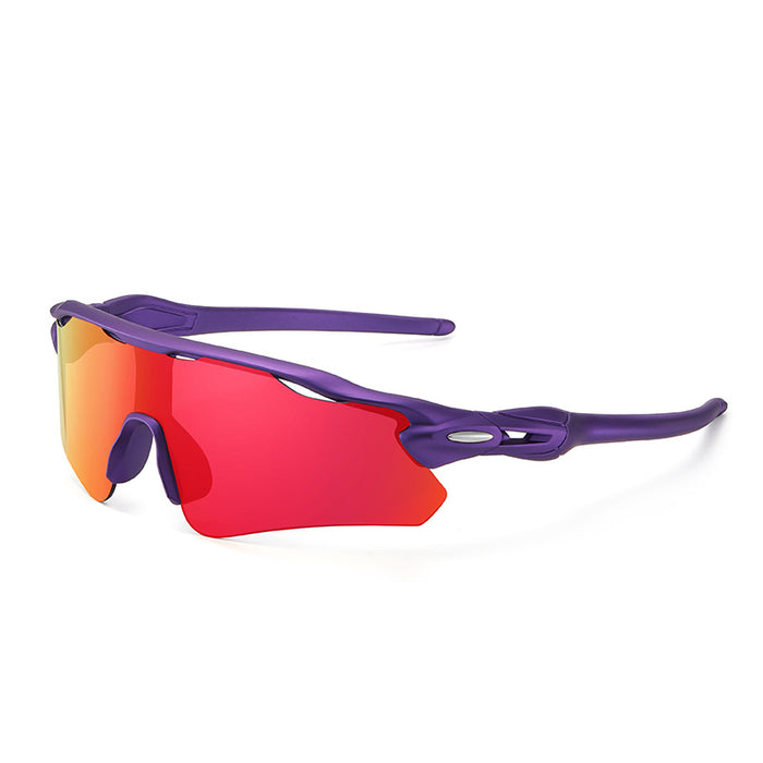 Wholesale Stylish Sports Sunglasses HD Anti UV Windproof Cycling Running Outdoor Goggles Dark Purple Frame Red Lens For Resale