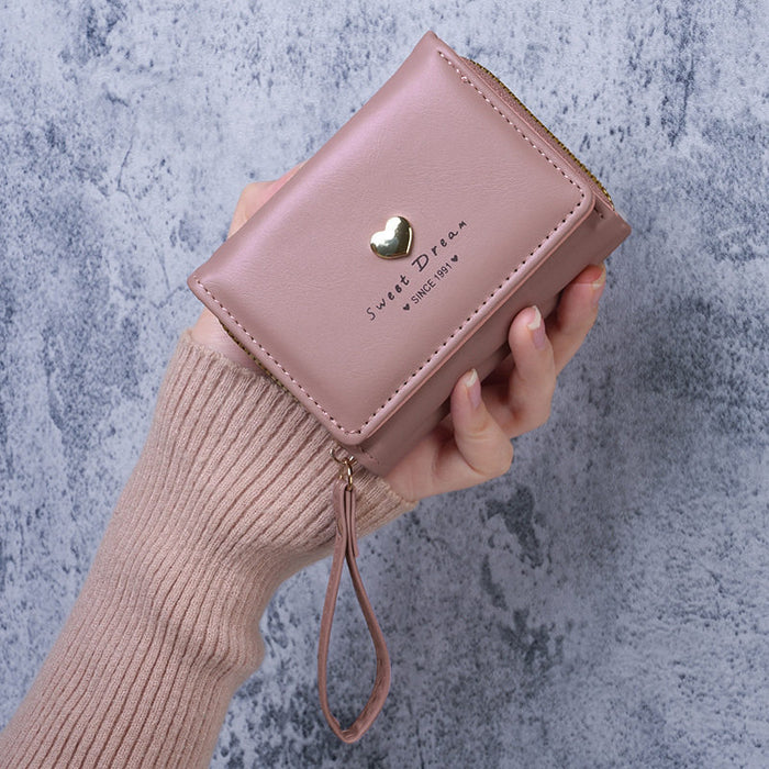 Wholesale Modern Heart-Shaped PU Leather Wallet for Women - Tri-Fold Card Holder with Zipper White - Casual Resale Accessory