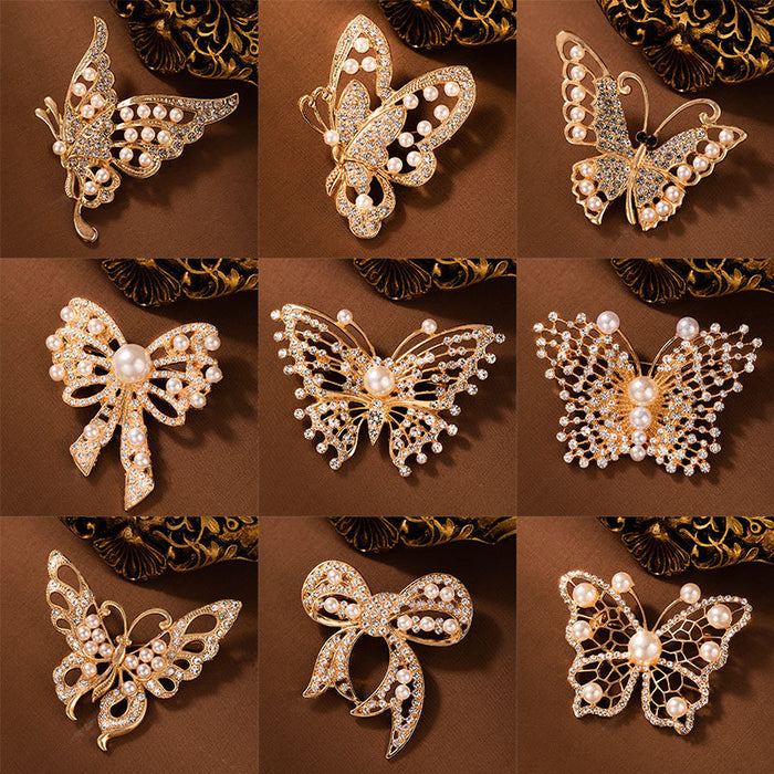 Wholesale Butterfly Diamond Pearl Brooch Collar Elegant Corsage  Heavy Industry Pin