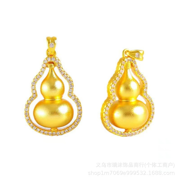 Wholesale Sand gold inlaid diamond gourd pendant necklace, female niche design, high-end 3D three-dimensional gold gourd pendant