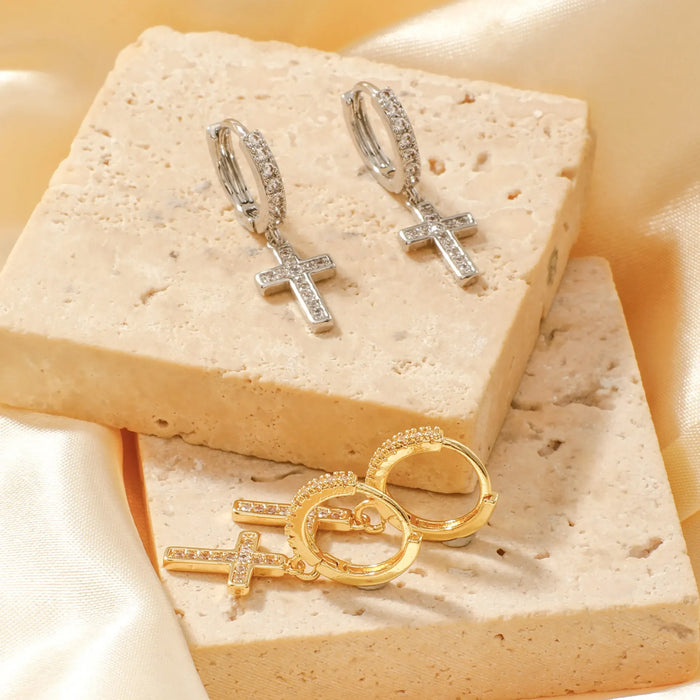 Wholesale Cross inlaid zirconia earrings, classic ear buckles, zirconia earrings, temperament earrings