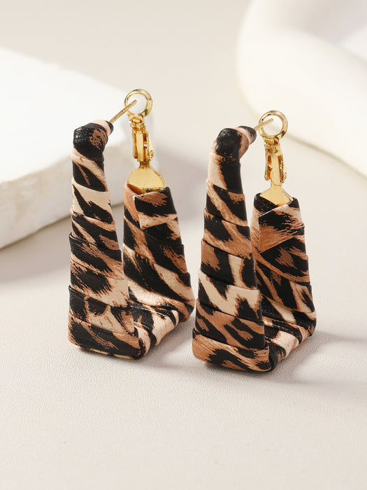 Wholesale Vintage/Black and White/Leopard print/Military green camouflage/Leather hand woven earrings