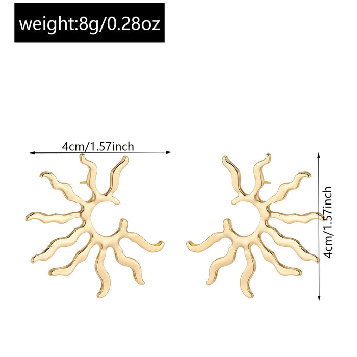 Wholesale Geometric metal sunflower earrings, niche high-end design, retro hollow earrings