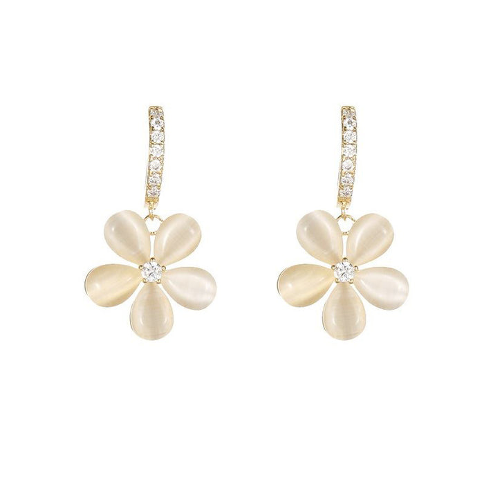 Wholesale Versatile Earrings with High Quality Cat Eye Stone Flower Earrings and a Unique Charm