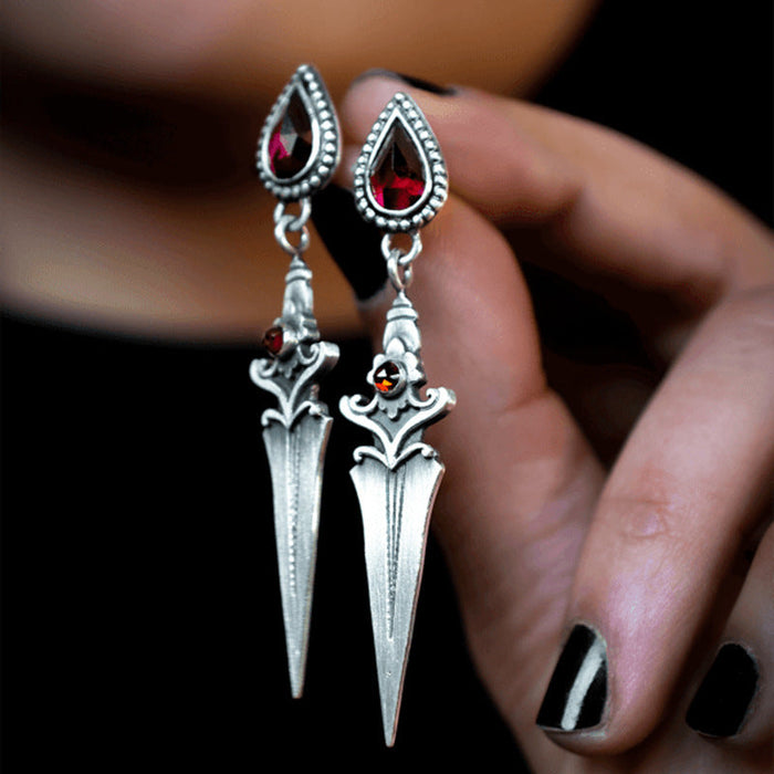 Wholesale Gothic Retro Ruby Dagger Tassel Earrings  JDC-NS-FuSu003