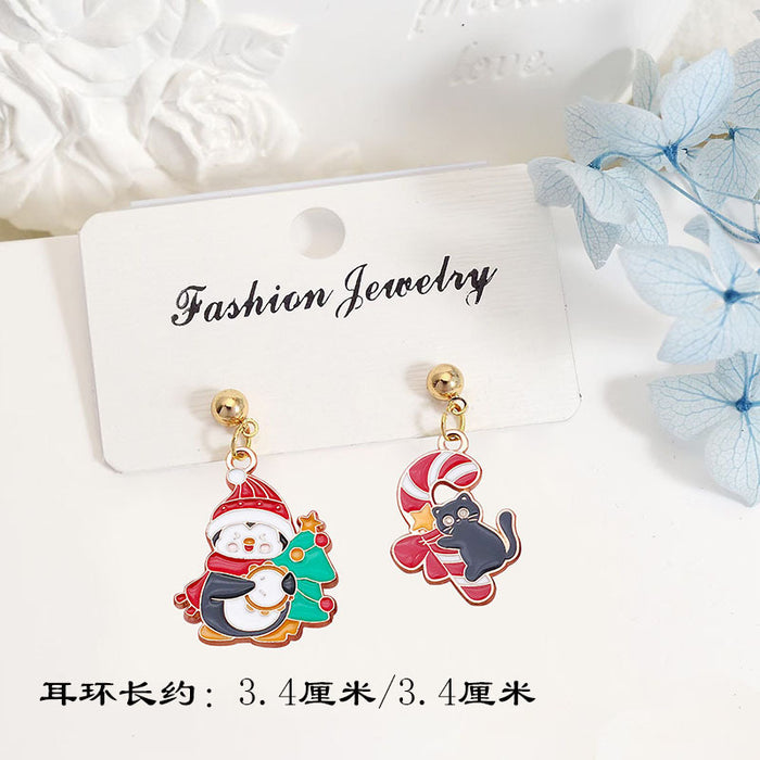 Wholesale Metal Alloy Christmas Earrings Cute Black Cat Design Party Gift for Women MOQ≥2