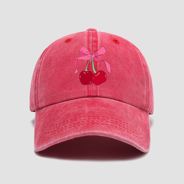 Wholesale Cherry bow baseball cap embroidered retro washed duckbill cap versatile new hat