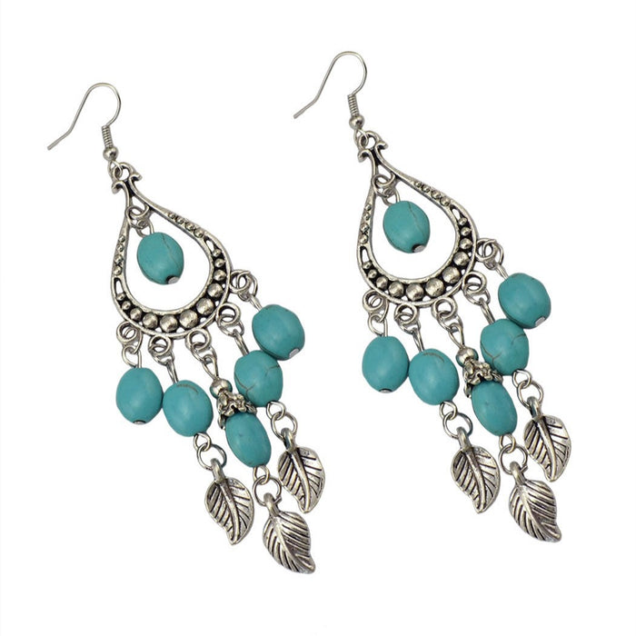 Wholesale Ethnic Style Turquoise Long Drop-Shaped Earrings