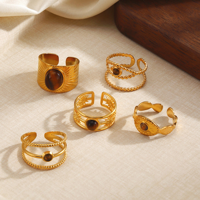 Wholesale Tiger Eye Stone Stainless steel Gold Plated Rings Adjustable rings