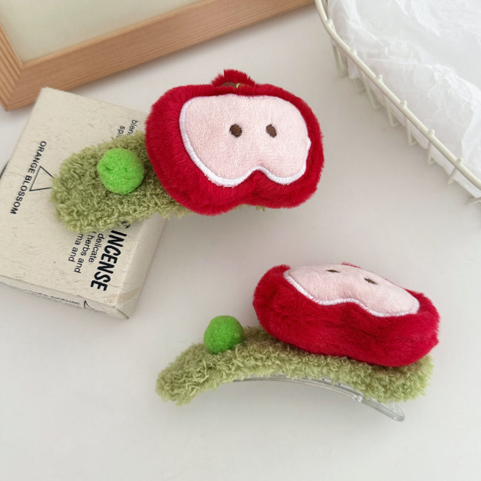 Wholesale Cute Red Apple Furry Hair Clips