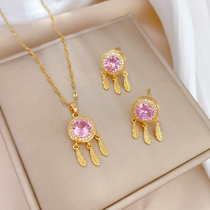 Wholesale Titanium Steel Chain Electroplated Copper Micro Inlaid Earring Necklace Set Combination JDC-NE-LG008