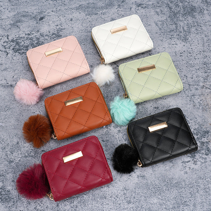 Wholesale Urban simple style coin purse card bag rhombus fur ball mini bag women' s bag