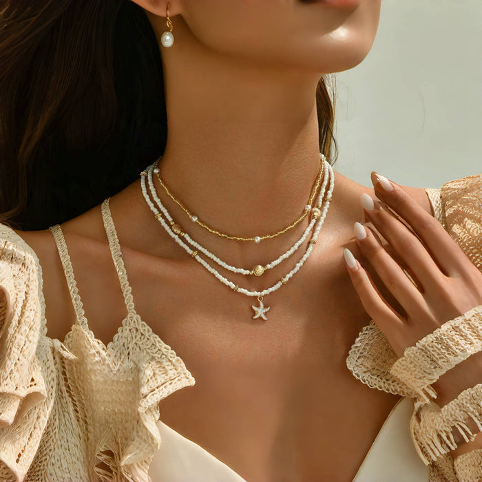 Wholesale Rice bead necklace layered and layered necklace