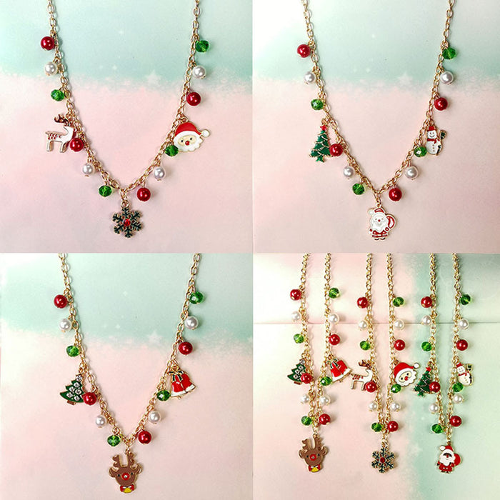 Wholesale Christmas Necklace Alloy Dripping Oil  Bell Snowflake Christmas Tree Necklace