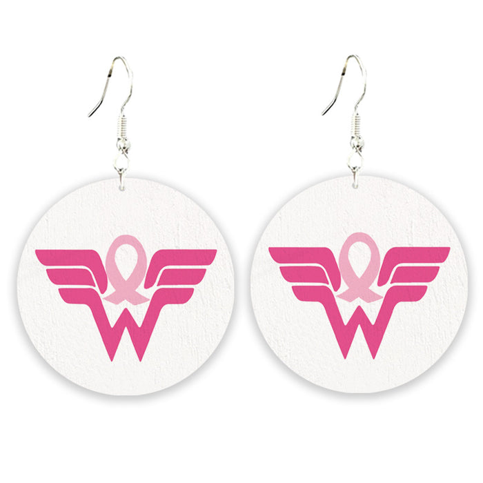 Wholesale Struggle Jewelry Pink Ribbon Wooden Pattern Earrings