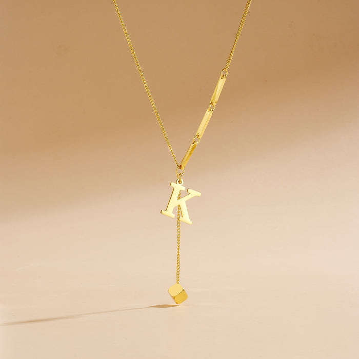 Wholesale Stainless Steel Necklace with Long  Block-Letter Tassel Pendant