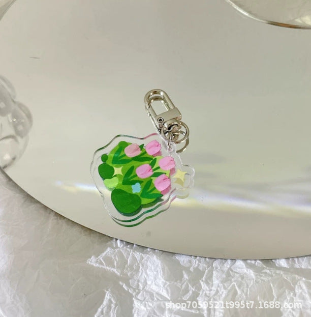 Wholesale Tulip Flower Fashion Personalized  Cute Keychain Decorative Small Pendant Card