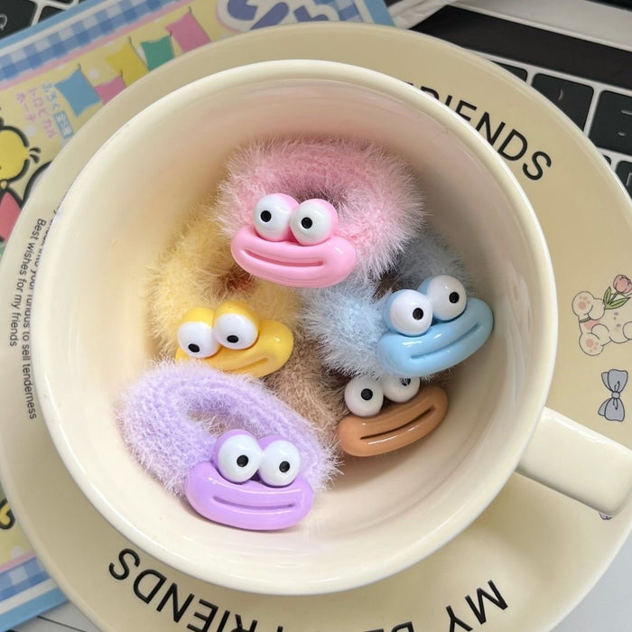 Wholesale Colorful Big-Eyed Monster Plush Hair Band Thickeneded and Widened Towel Ring Furry Hair Rope Sweet Girly Heart Hair Accessories F