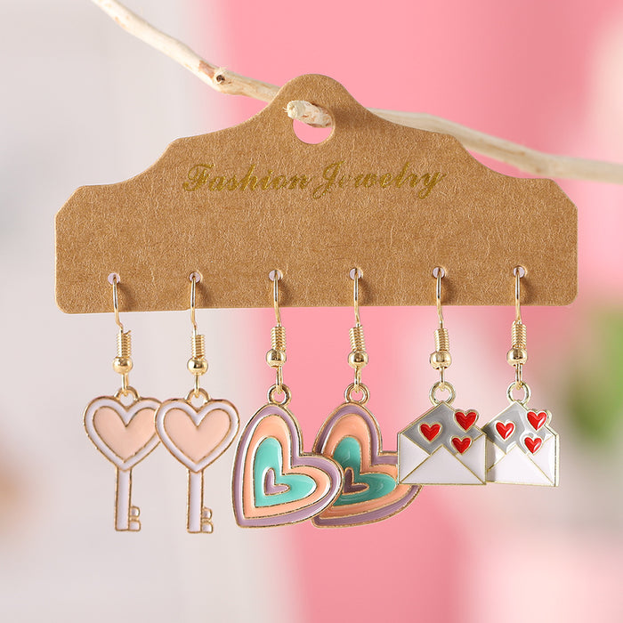 Wholesale Valentine' s Day Colorful Love Key Love Envelope Earrings Set Valentine' s Day Party Earrings Gift