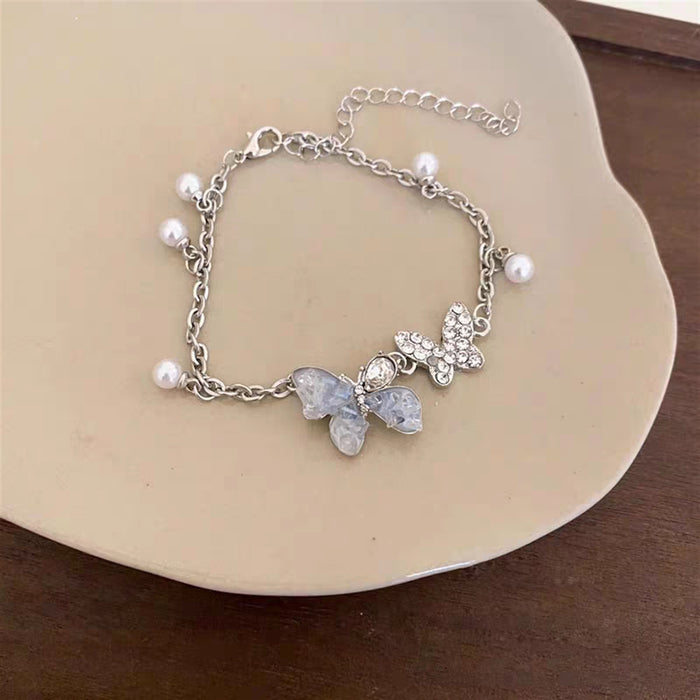 Wholesale Gradient blue crushed stone butterfly bracelet, niche design temperament, handmade pearl butterfly bracelet