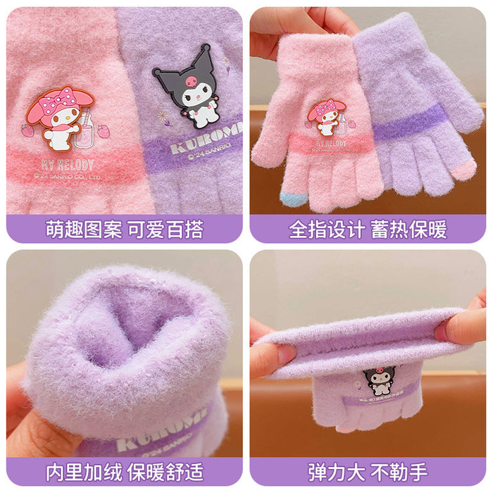 Wholesale Warm Gloves Cute Cartoon  fleece-lined Warm Five Finger Set