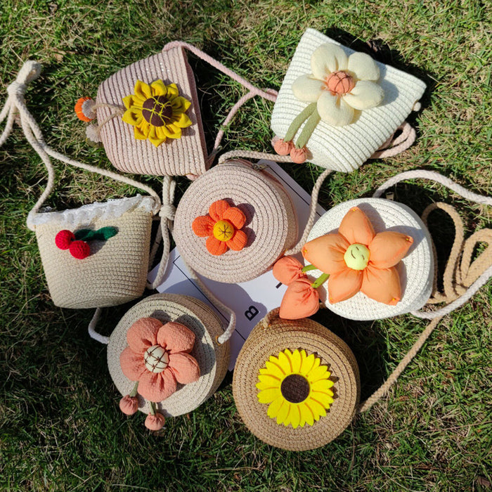 Wholesale Kids Summer Flowers Handmade Straw Bags JDC-SD-YiM003