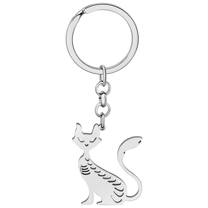 Wholesale Keychain Image Stainless Steel Hollow Cat Pendant Keychain