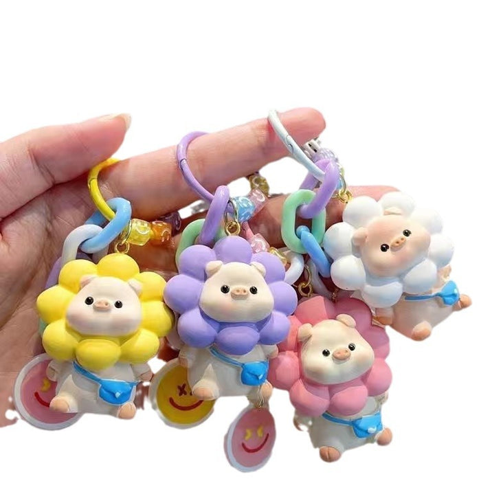 Wholesale  Cartoon key chain sunflower pig couple keychain  girl  bag pendant jewelry