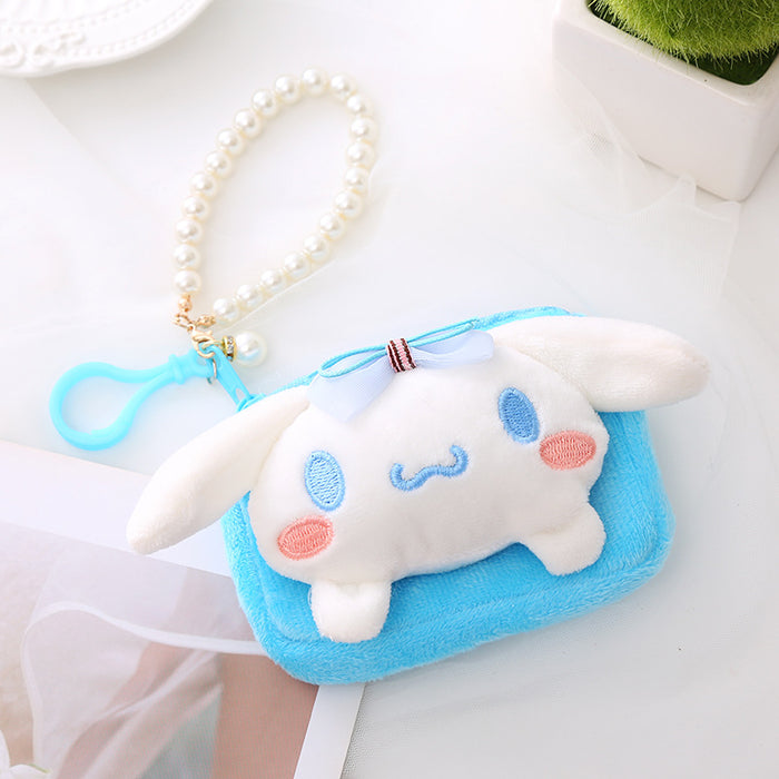 Wholesale Cute Sanrio Plush Coin Purse Female Creative Cartoon Coin Bag ID Bag Pearl Lanyard Gift JDC-WT-XG003