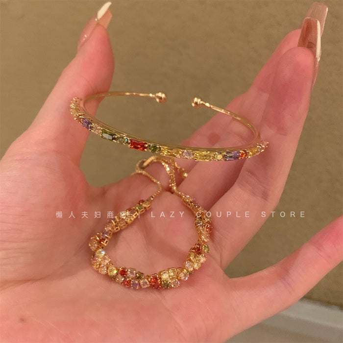 Wholesale Super Flash Colored Zircon Bracelet, Light Luxury, Niche, Exquisite, High End, Same Style Bracelet Jewelry