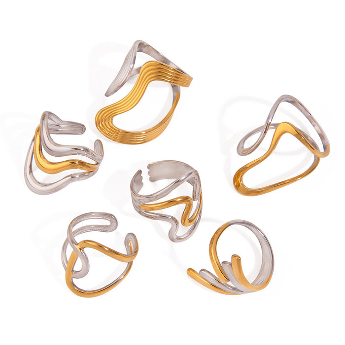 Wholesale stainless steel personalized design snake-shaped irregular curve geometric open ring