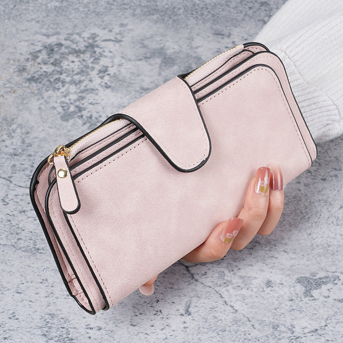 Wholesale Black Solid Color Long Wallet Clutch with Sewing Line Detail - Everyday Use Fashion Accessory