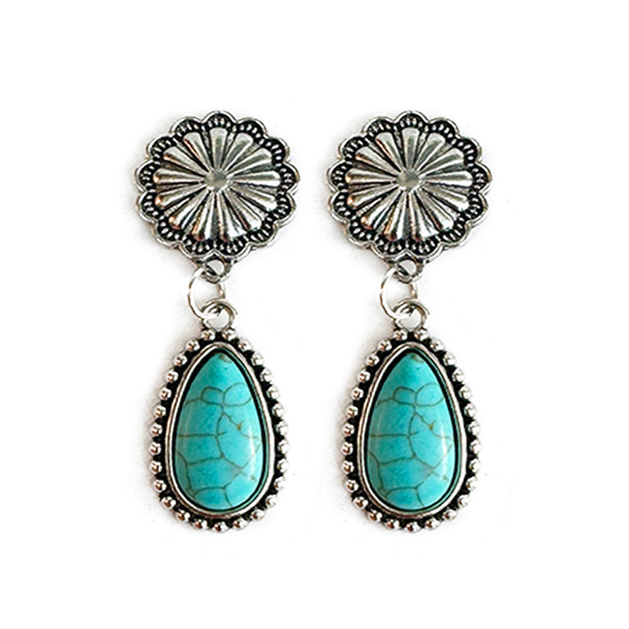 Wholesale cow' s head sunflower inlaid turquoise ing denim earrings