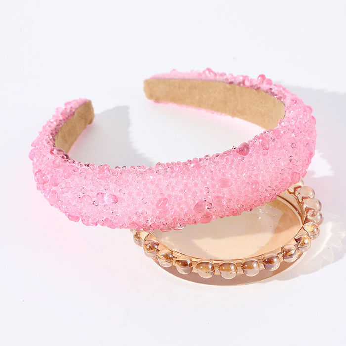 Wholesale Temperament headband women' s high-end super flash full diamond sponge daily dopamine solid color headband