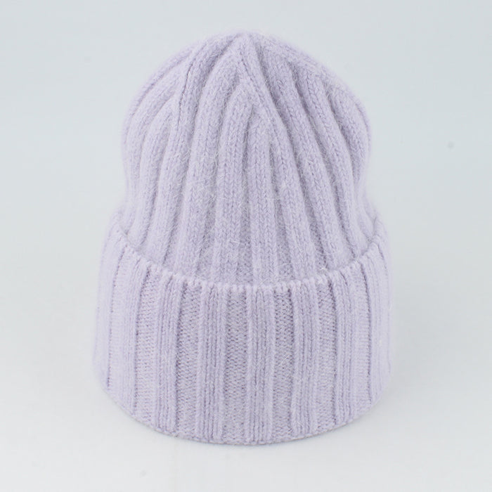 Wholesale Knitted striped rolled edge warm hat without brim