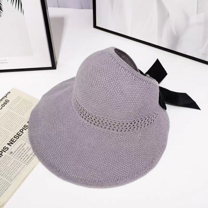 Wholesale Foldable empty top bow hollow breathable sun hat outdoor beach sun hat